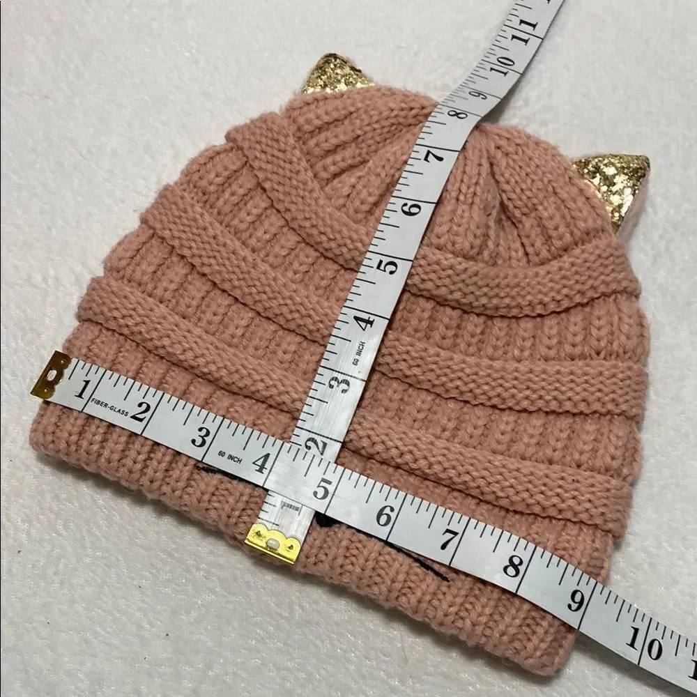 Kids' Cozy Knit Beanie Set - Gray and Pink